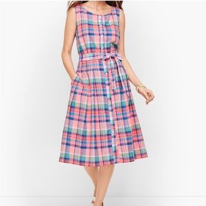 Talbots Pink & Blue Madras Plaid Sleeveless Dress
